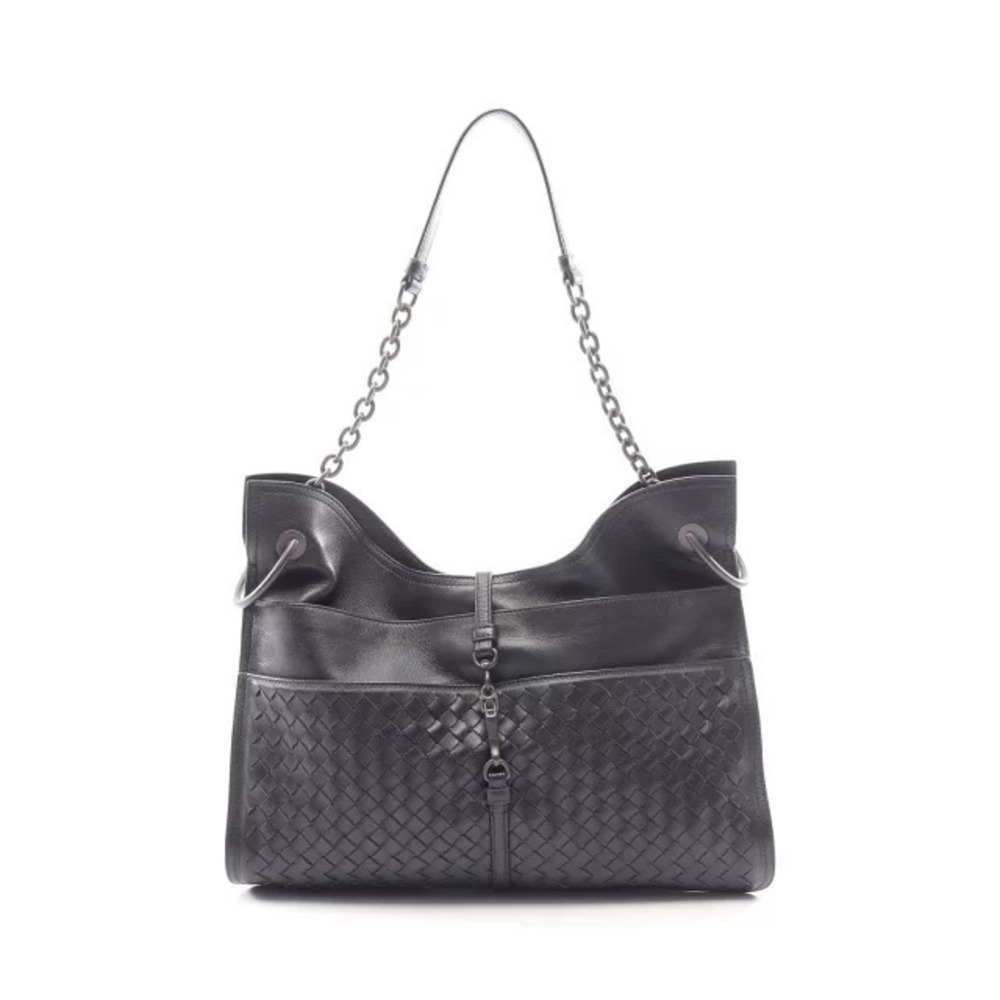 Bottega Veneta Intrecciato Shoulder Bag Leather Black